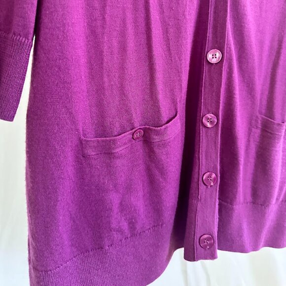 Sejour Women's Plus 3X Long V-neck Grape colored Cardigan - Picture 6 of 7